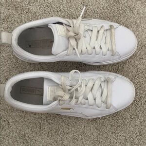 Puma White Low-Top Platform Sneakers with Gold Logo
